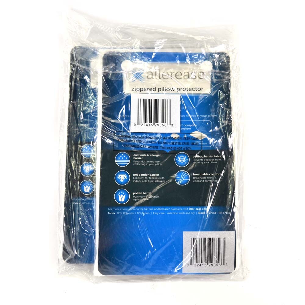 NEW 2-Pack Allerease Zipper Pillow Protector Standard/Queen Case Maximum Allergy