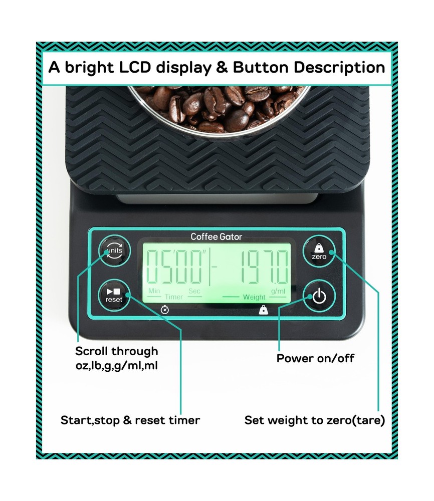 Coffee Gator Coffee Scale 0.1g Precision with Timer - 3kg Digital S... Fast Ship