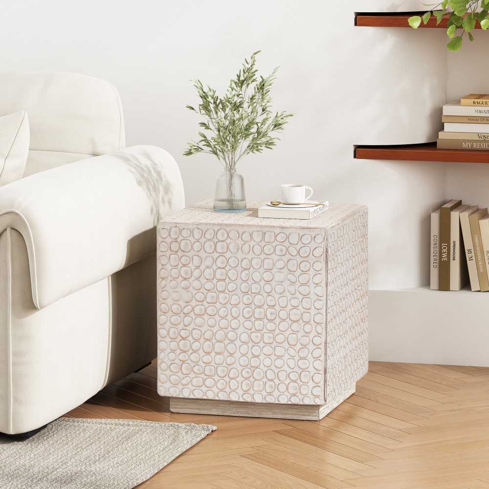 Outdoor Side End Table Cube MGO Fluted Patio Garden Accent Table