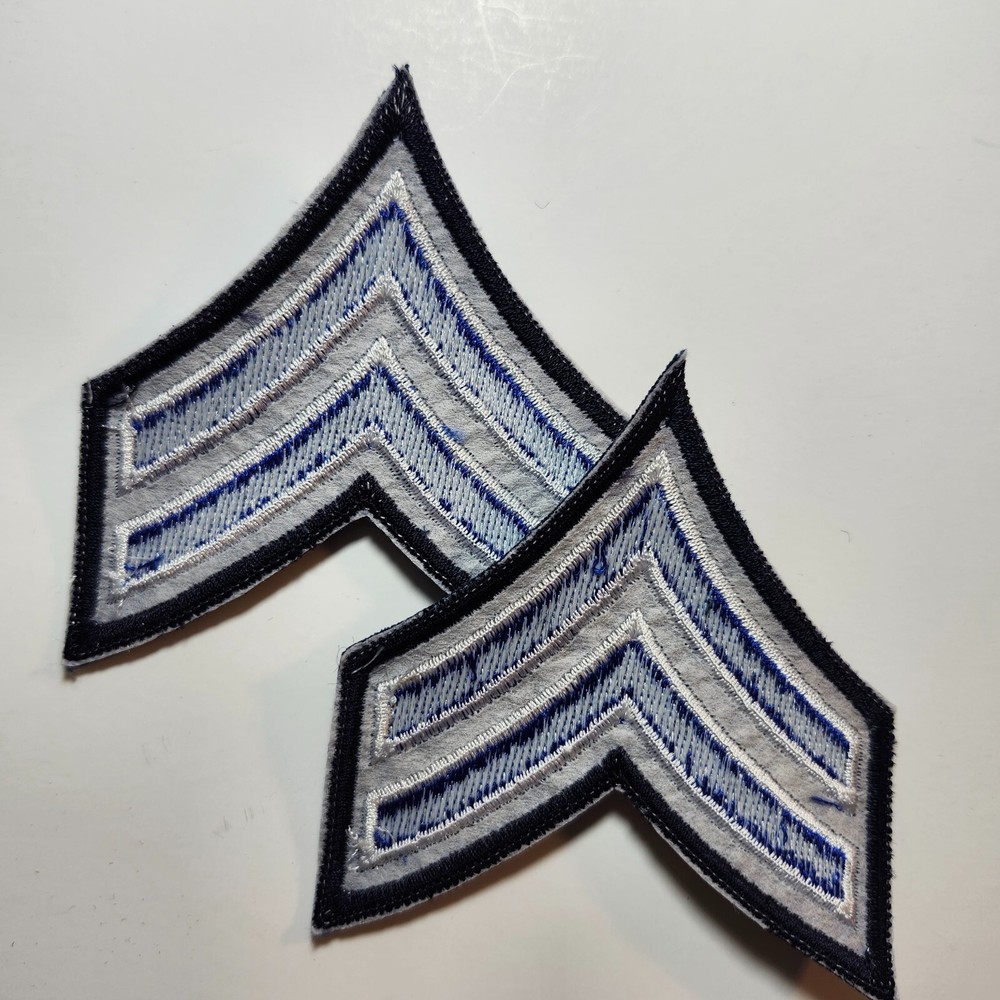 (2) Corporal Chevron Patch 3" - 2 stripes White & Royal on Navy (Navy border)