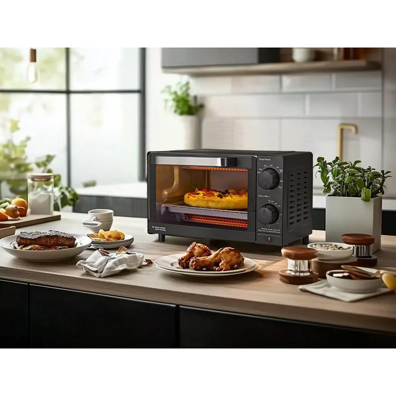 4 Slice Toaster Oven W/ Adjustable Timer Bake Rack & Pan Easy Clean Design New