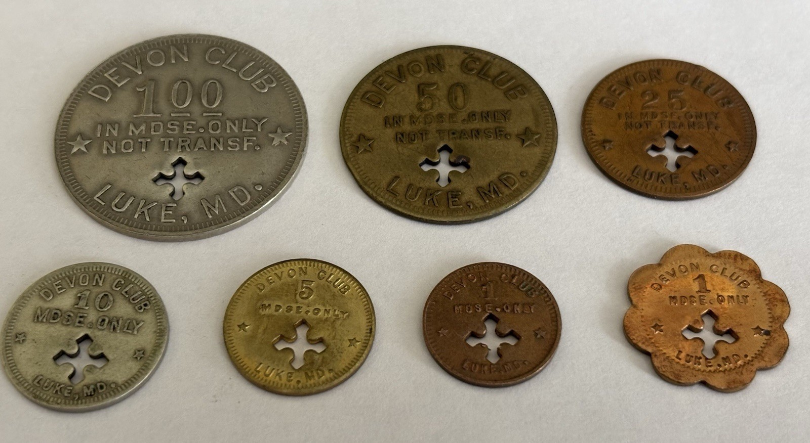 1911 Luke Maryland Devon Clubhouse script Tokens Entire Set coal mine Westvaco