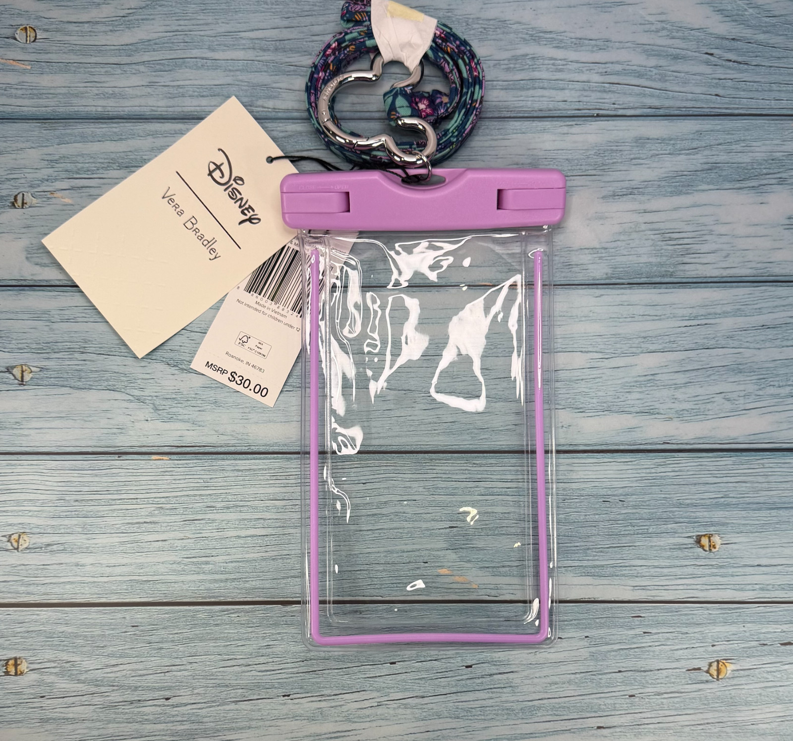 Vera Bradley Disney Mickey Minnie's Vine Floral WATERPROOF PHONE POUCH & LANYARD