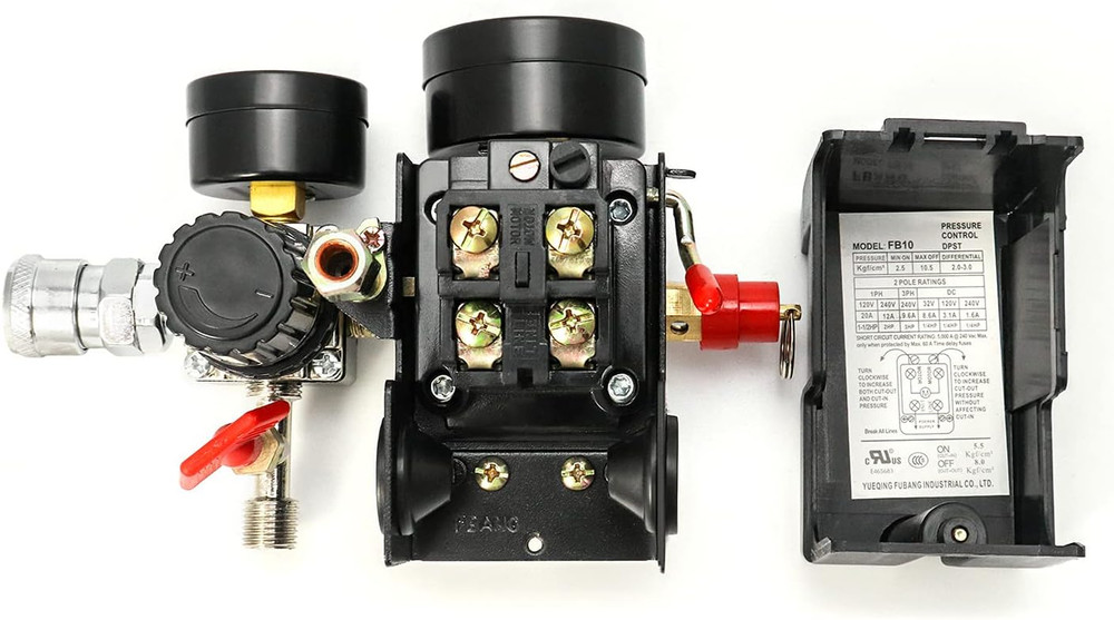 QWORK Air Compressor Pressure Switch for Pneumatic Tools, 90–120PSI Adjustable C
