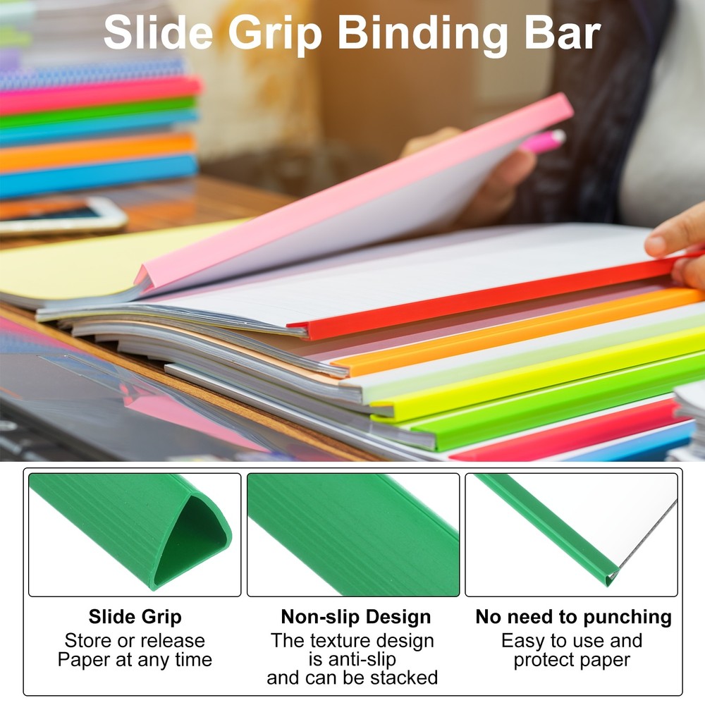 30Pcs Binding Bars, 10mm Binding Bars 70 Sheets Capacity, Green