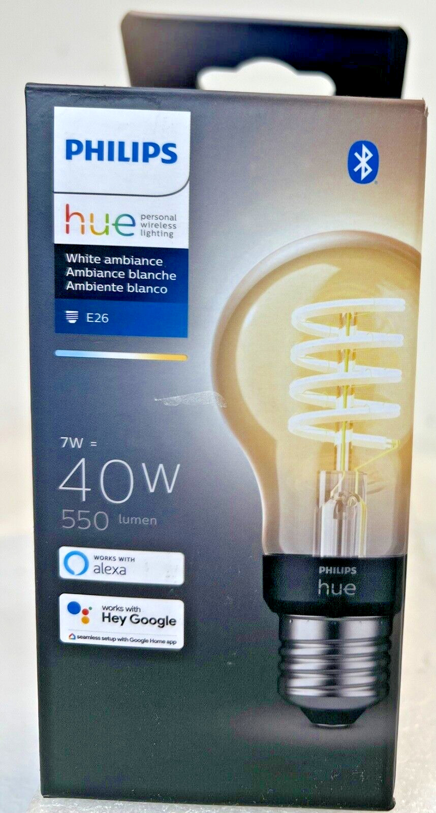 Philips Hue White Ambiance Filament A19 Bluetooth Smart LED Bulb - E26 -FREE S/H