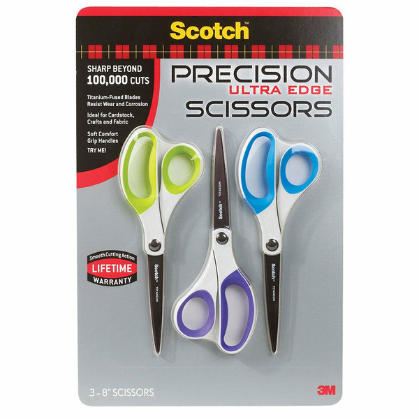 3M Scotch Precision Ultra Edge 8″ Scissors – 3‑count