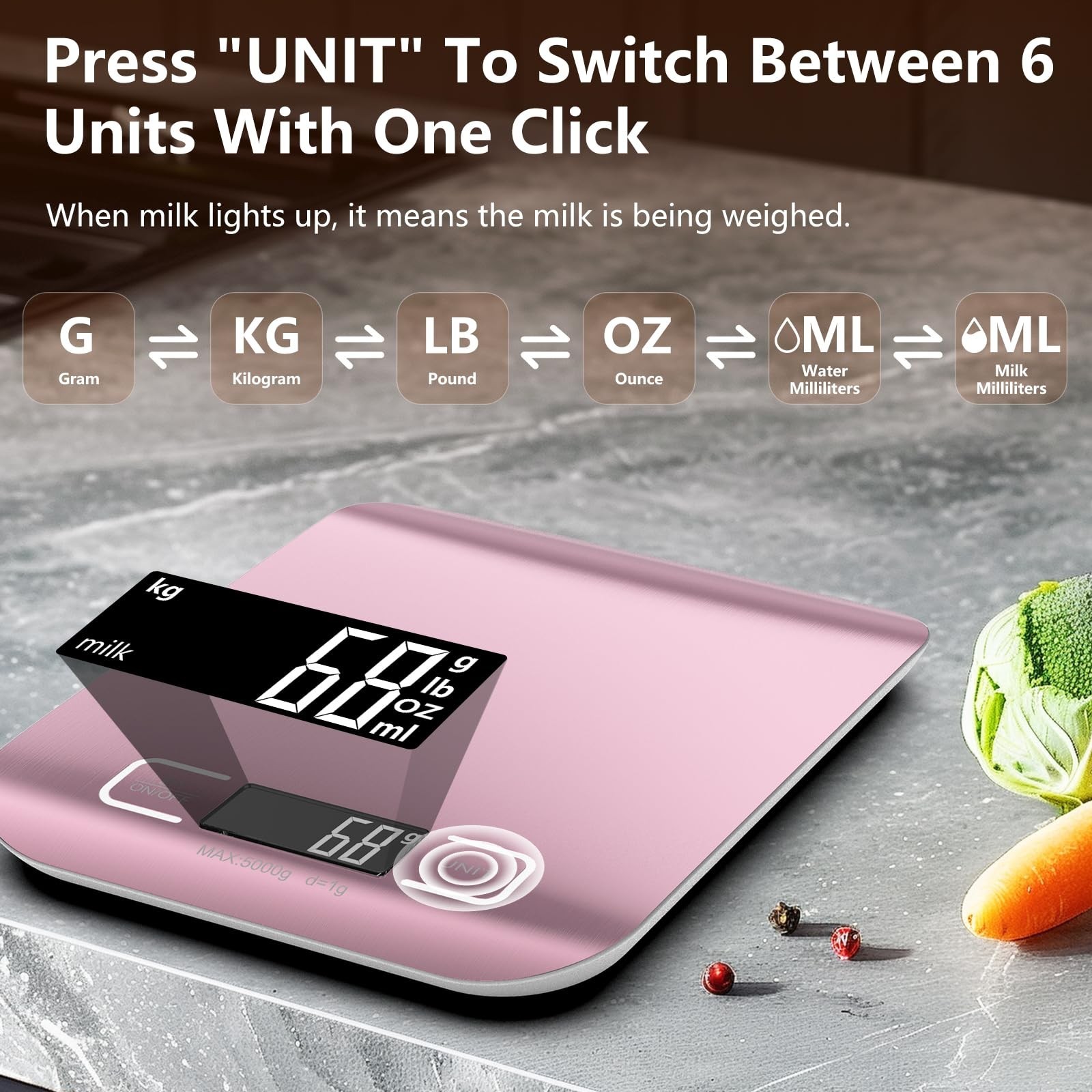 Food Scale, Digital Kitchen Scale 22lb/10kg Capacity, 6 Units with Tare Funct...