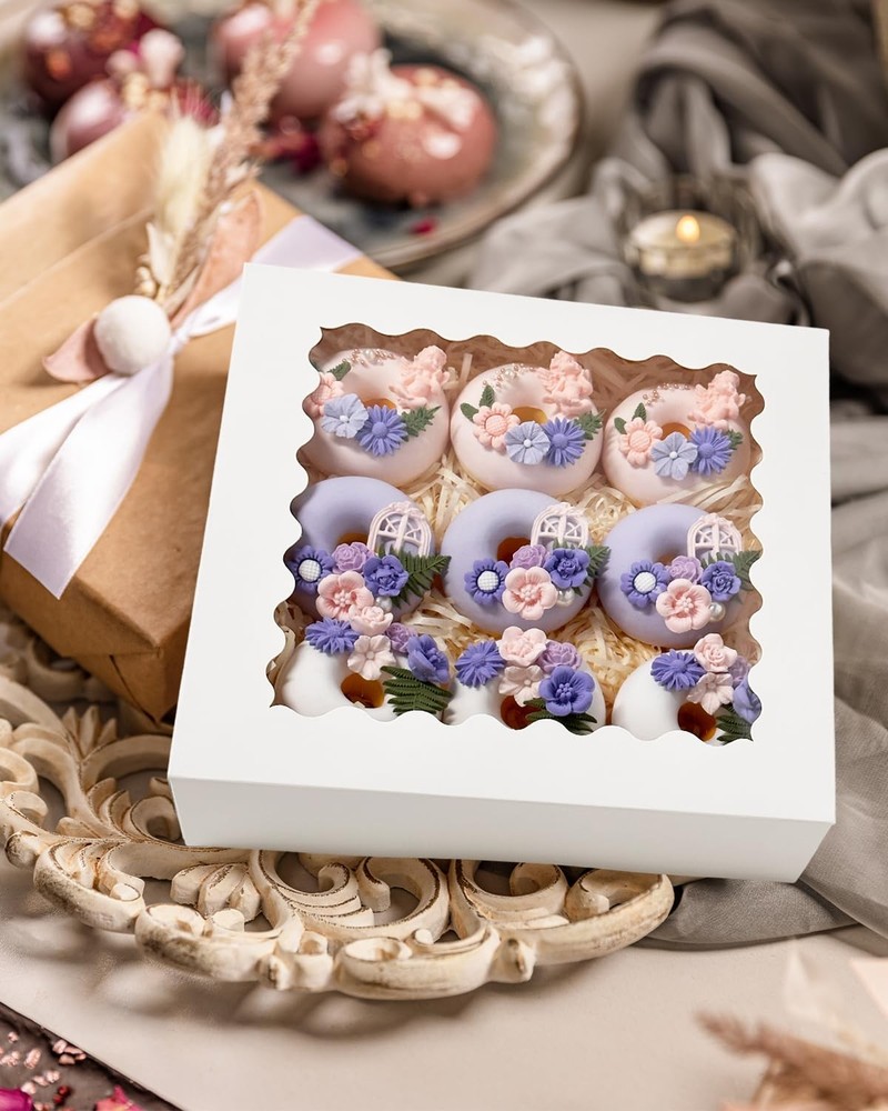 36pcs White 10x10x2.5 inches Easy Assemble Macaroon Cookie Boxes Bakery Boxes...