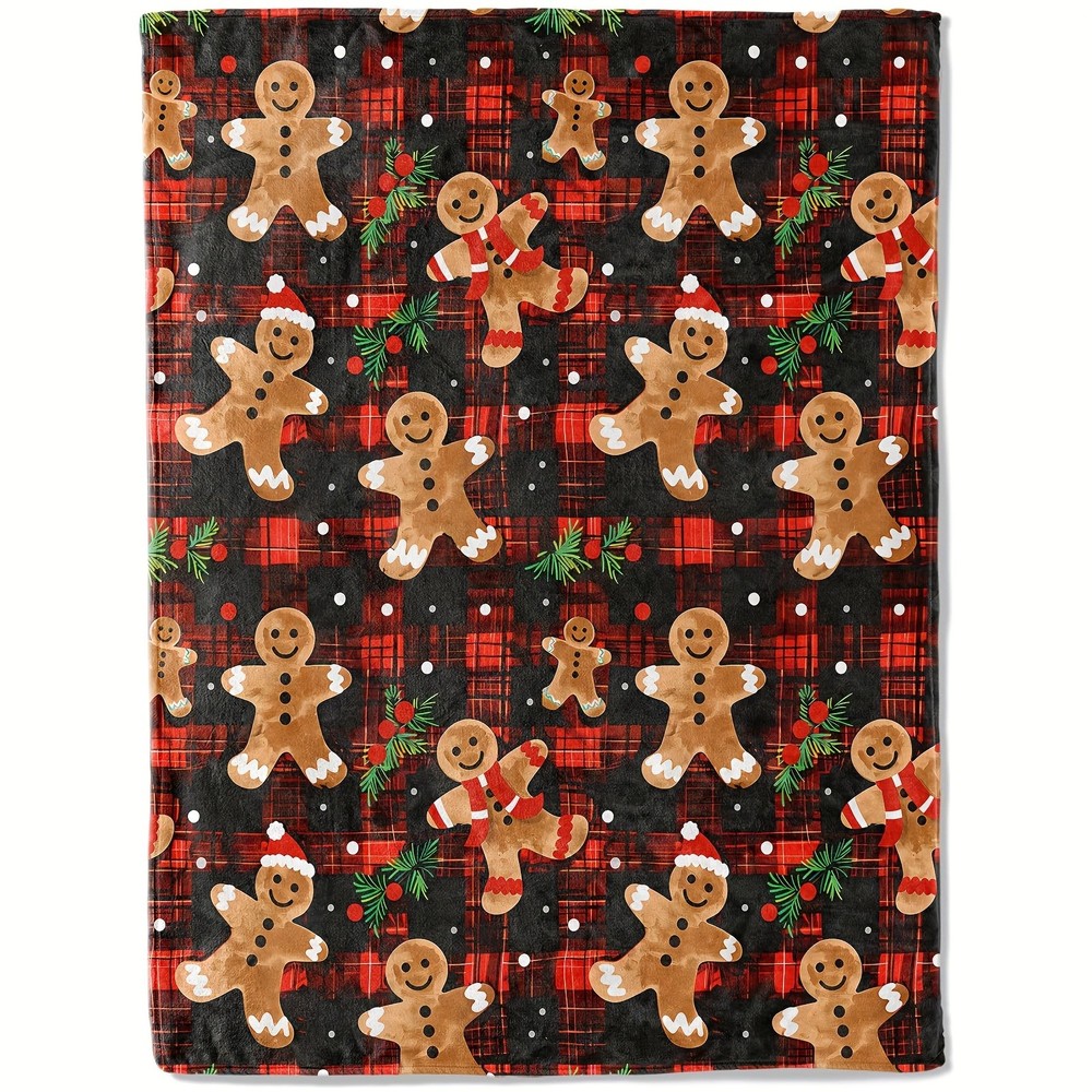 1 Gingerbread Man Pattern Blanket - Ultra-soft and Lightweight Flannel♢