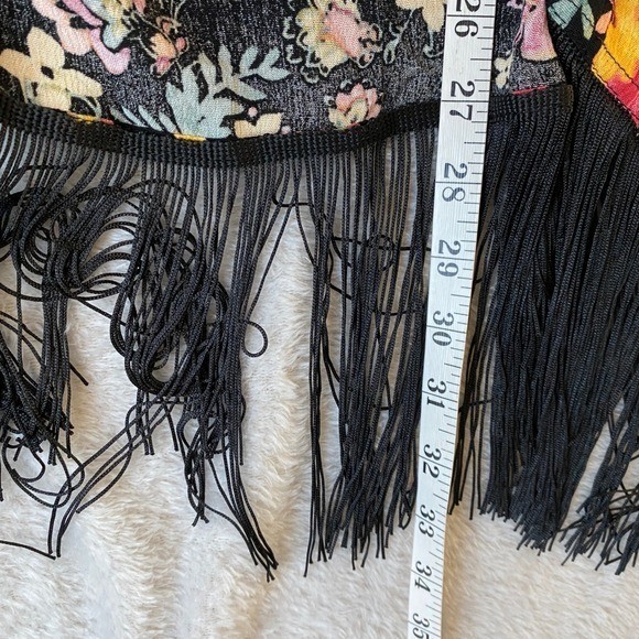 Jessica Simpson Julia Fringe Fairy Whimsigoth Kimono Women S/M Black Floral Boho