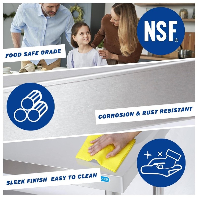 Heavy Duty Stainless Steel Prep Work Surface Adjustable Undershelf NSF Certified