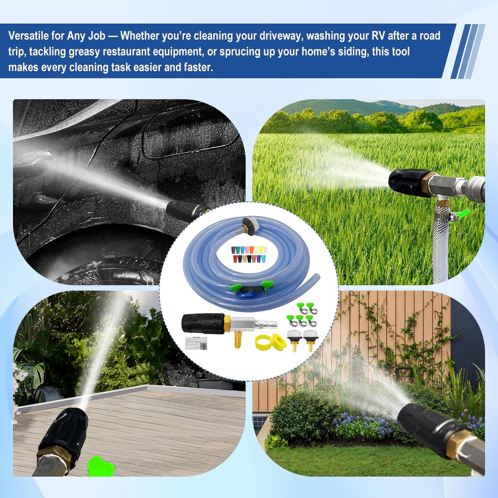 Adjustable Long Range Nozzle for Pressure Washer, Downstream Injection Spray Noz