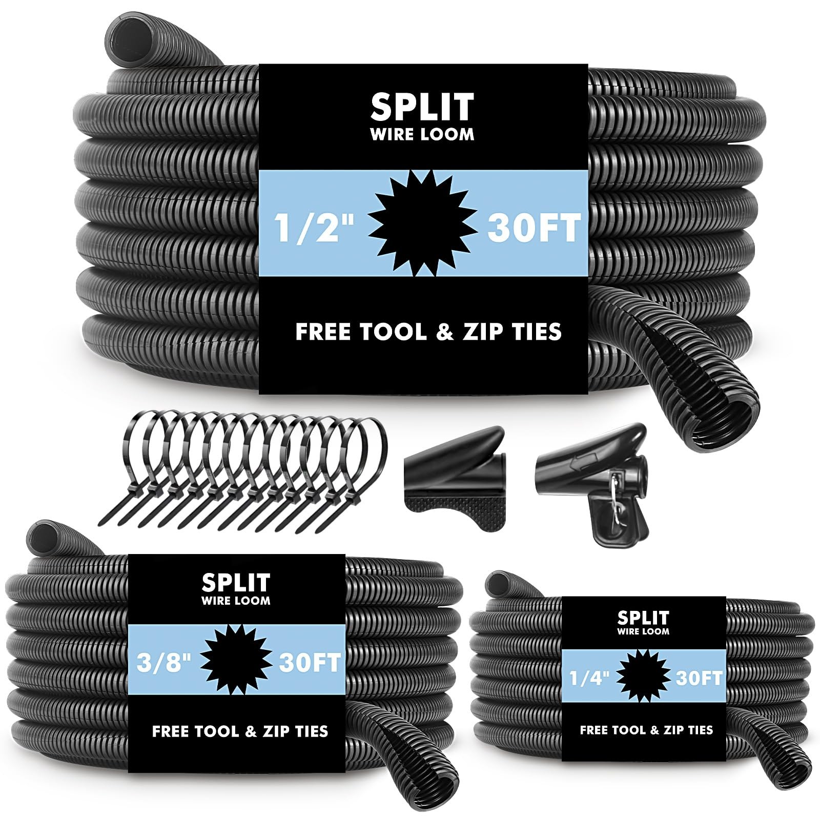 Automotive Wire Loom Flame Retardant Split Wire Loom Tubing Assortment Wiring...