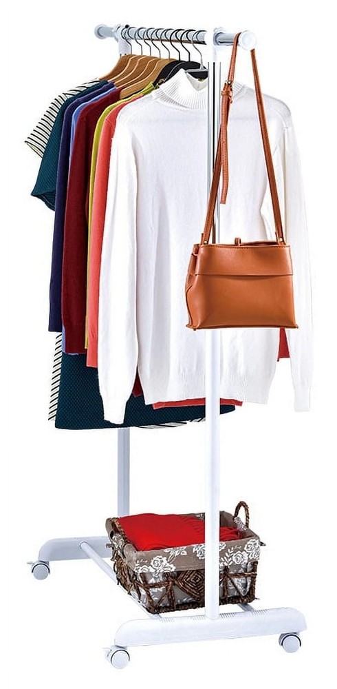 (3 pack)Adjustable Metal Rolling Garment Clothes Rack, Chrome & White