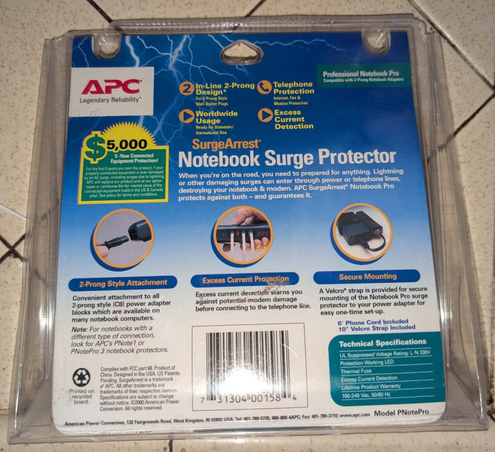 APC Notebook Laptop Portable Surge Protector SurgeArrest PNOTE PRO