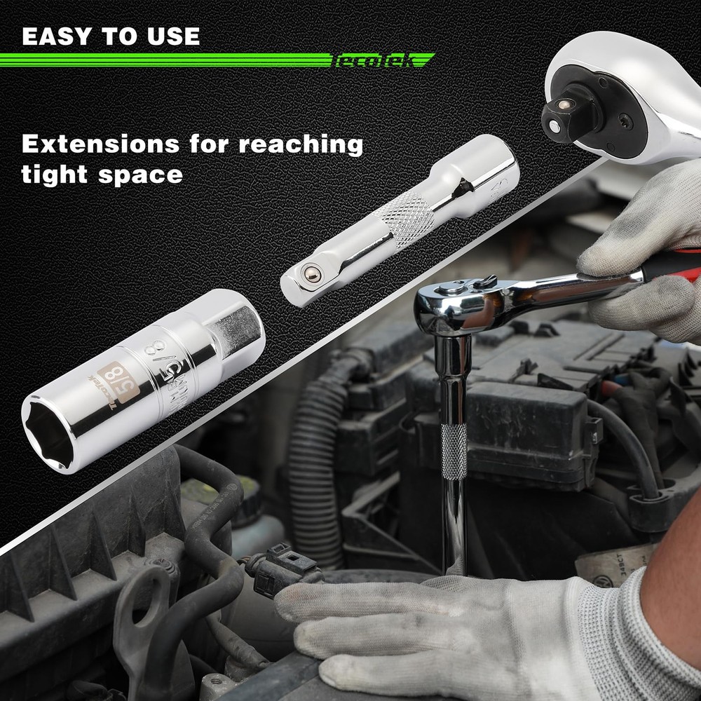 11Piece Spark Plug Socket Set with Ratchet, Gap Tool, Extensions & Sockets