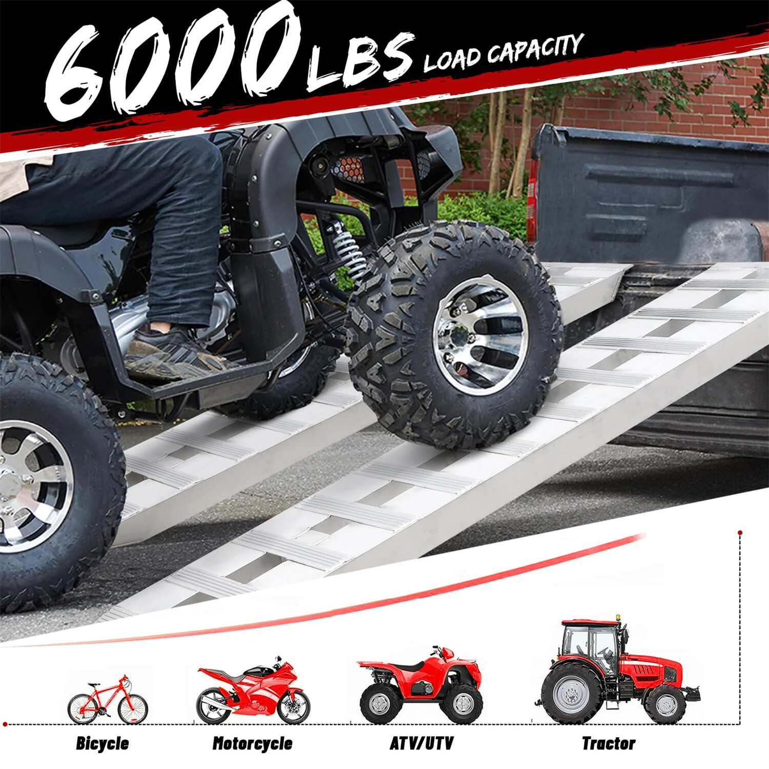 ✔️2PCS Aluminum Trailer Ramps Heavy-Duty Aluminum Loading Ramps 60"x12" 6000 Lbs