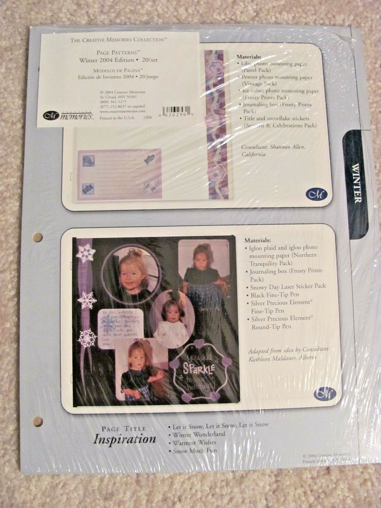 NEW CREATIVE MEMORIES WINTER PAGE PATTERNS 2004 PAGE TITLE SCRAPBOOK IDEAS NLA