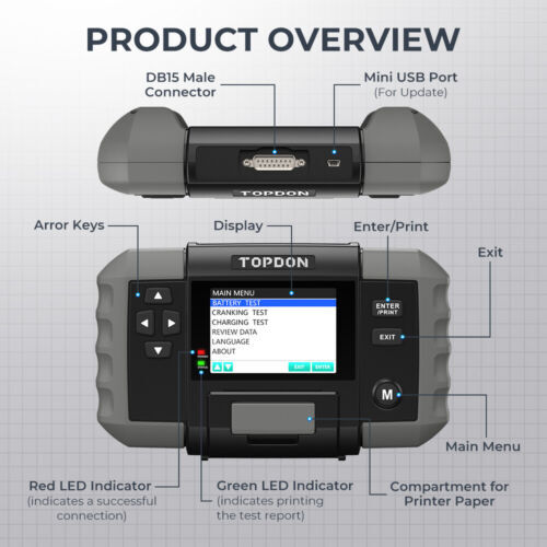 BT600 TOPDON High-Precision Battery Tester with Built-in Printing Function