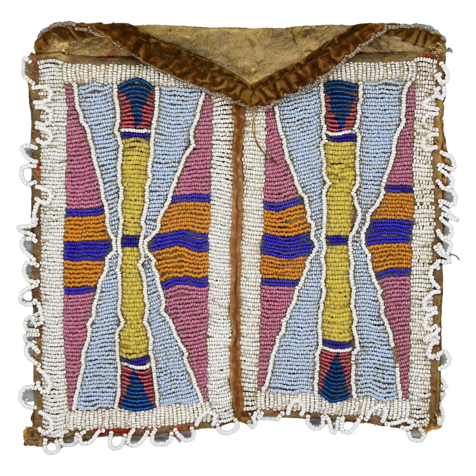 Rare Beaded Crow Beadwork Bag 1870s 8" Long 8.5" Wide