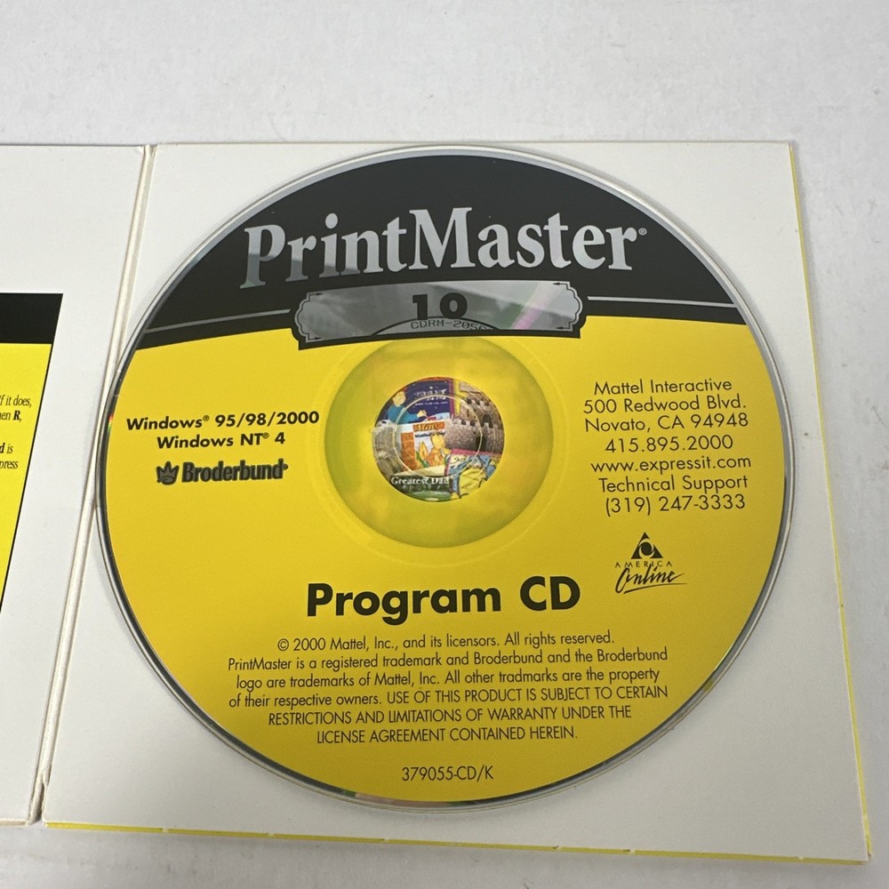 Broderbund PrintMaster 10 Publishing Suite Windows 95 98 2000 Program CD ROM