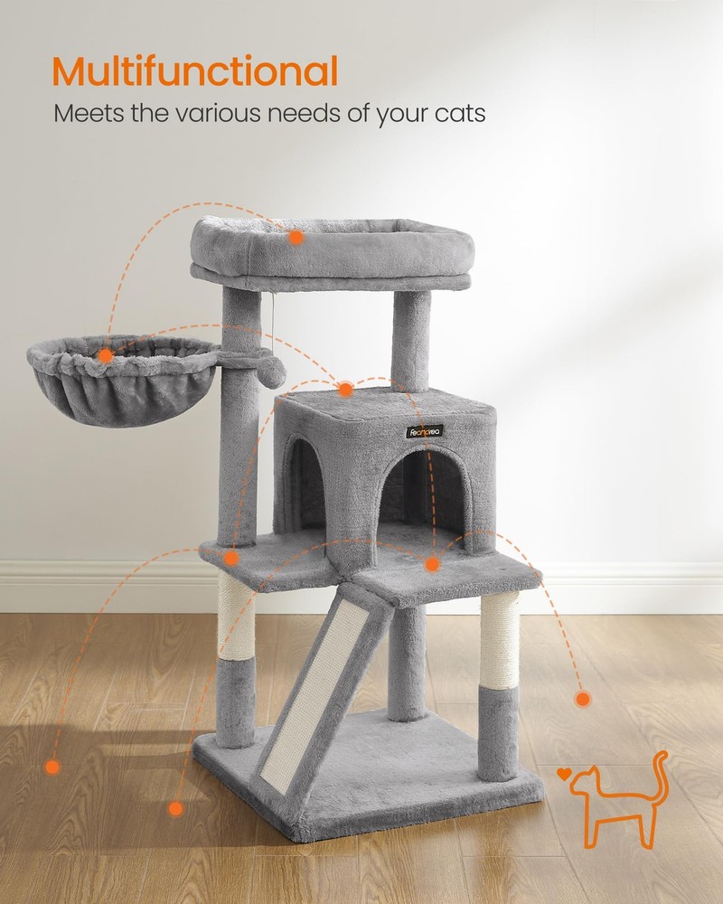 Cat Tree, 37.8-Inch Cat Tower, Multi-Level Condo with Widened Perch, Scratchi...