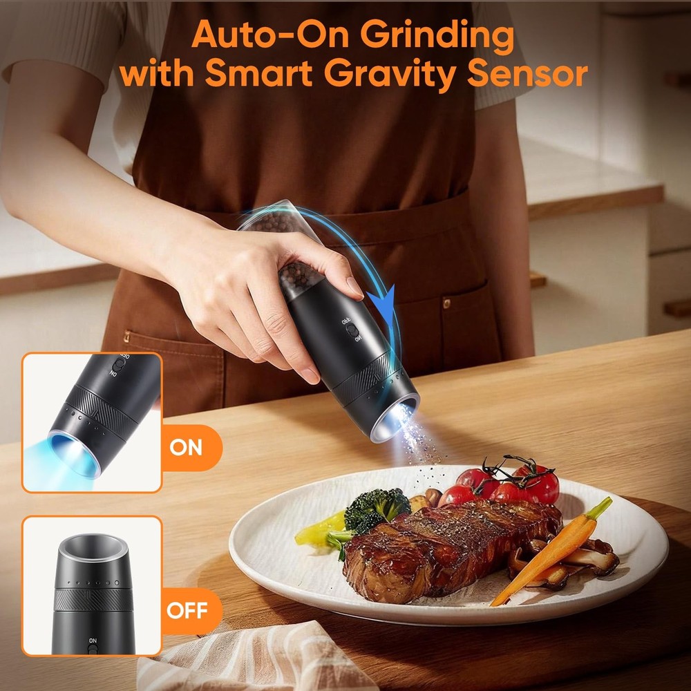 Salt and Pepper Grinder Set Rechargeable with Charging Base, Automatic Shaker...
