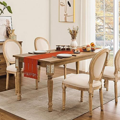 Macrame Style Boho Table Runner, Burnt Ochre Fall Table 12x48 Inch Dark Orange