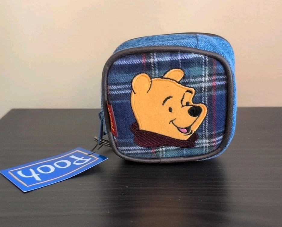 Vintage Winnie the Pooh Coin Purse Keychain Denim 4"
