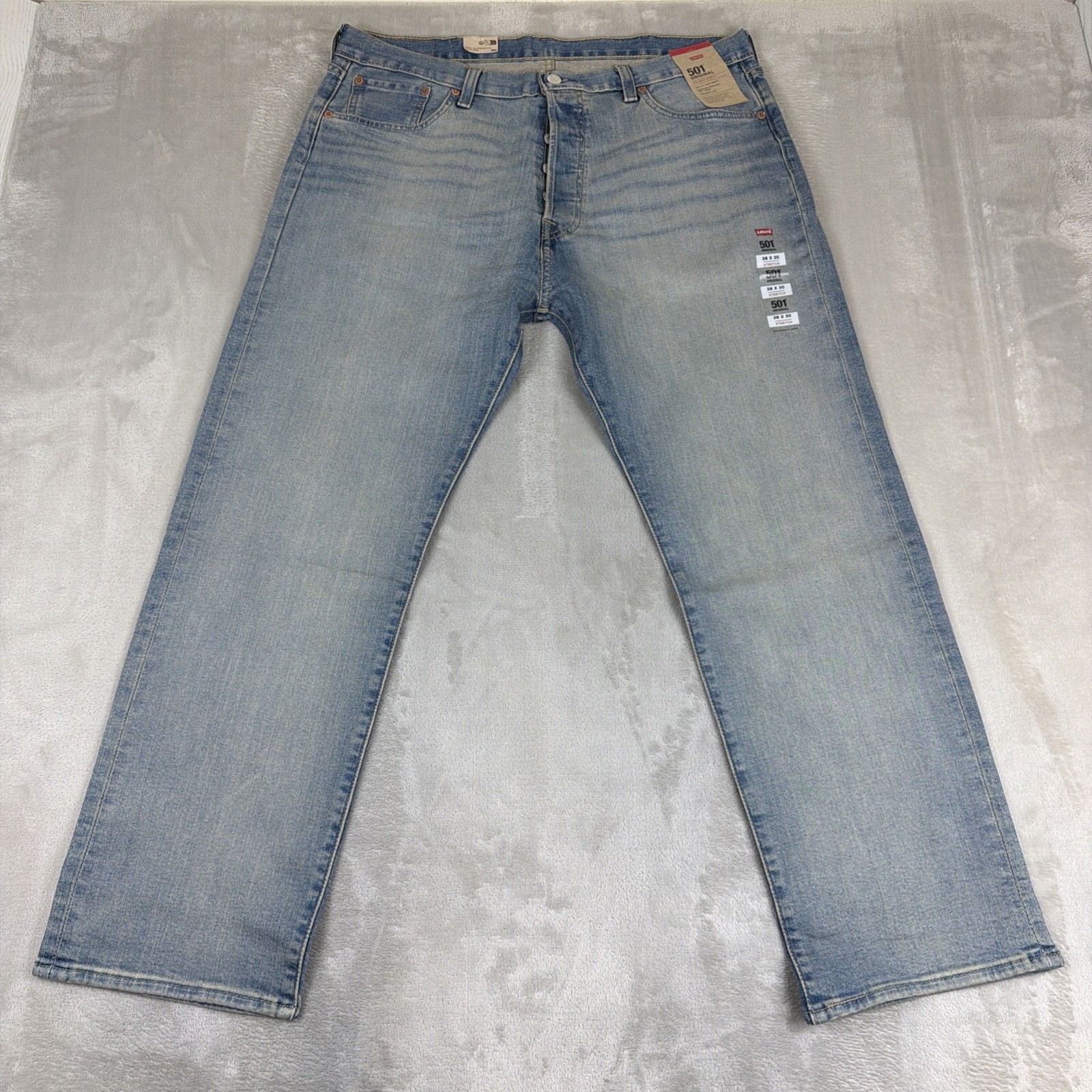 Levi's 501 Original Fit Jeans Men's 38x30 Blue Denim Straight Leg Stretch Light