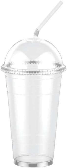Disposable PET Clear Cold Plastic Cups With Dome Lids & Straws