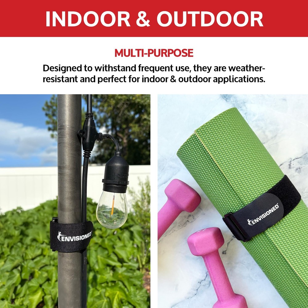 Cinch Straps 2"x30" 6-Pack, Strong Hook & Loop Securing Straps (Black)