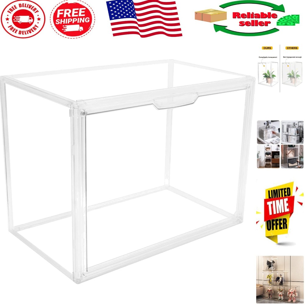 Clear Stackable Acrylic Storage Bins with Magnetic Lid - Dustproof & Elegant