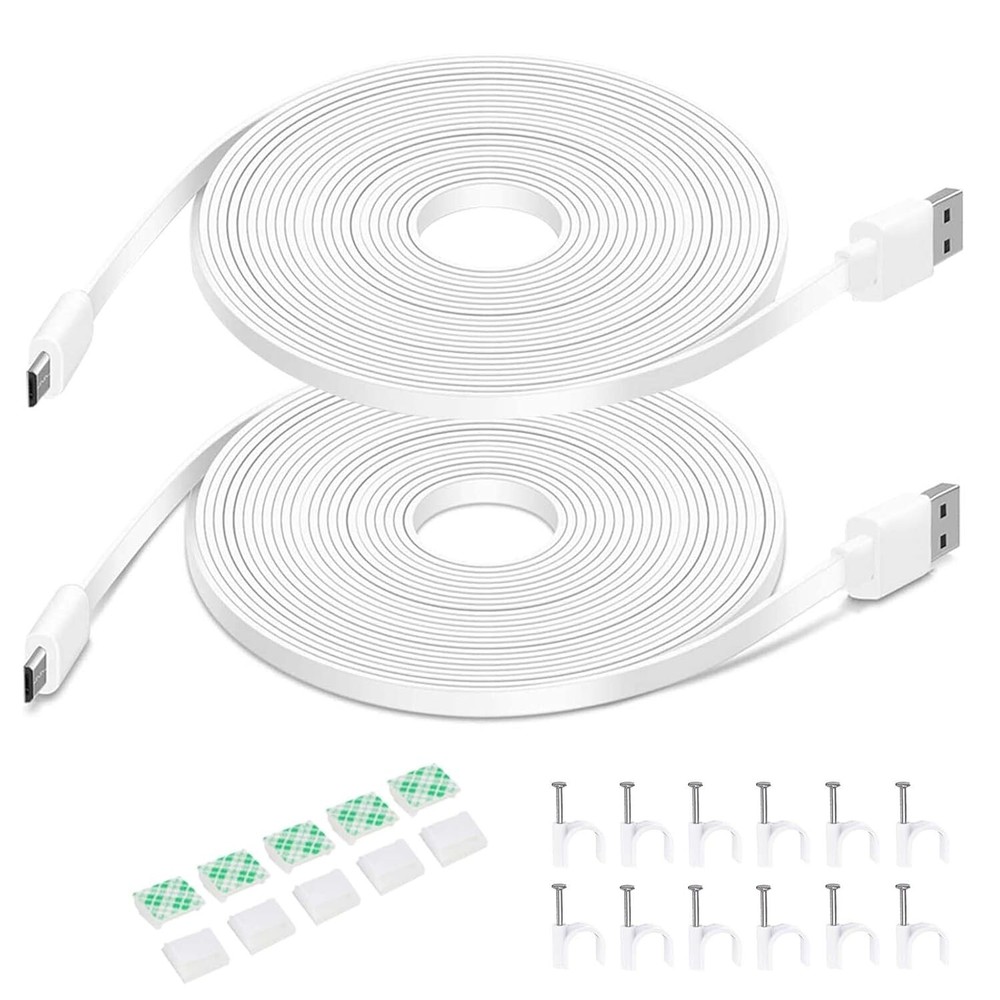 20FT Flat Power Extension Cable Micro USB Cord for Security Cameras 2 Pack