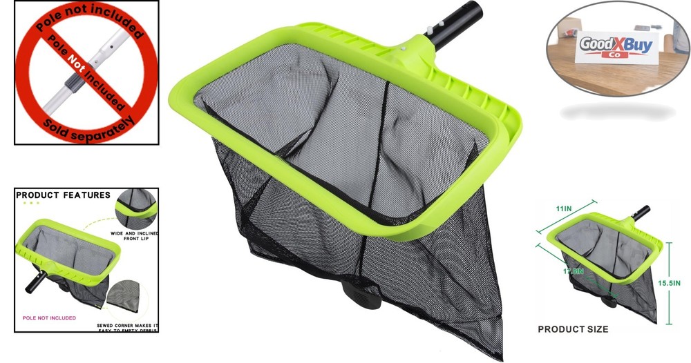 Pool Leaf Skimmer Net Reinforced Frame Deep Rake Plastic Edge Easy Clean Supp...