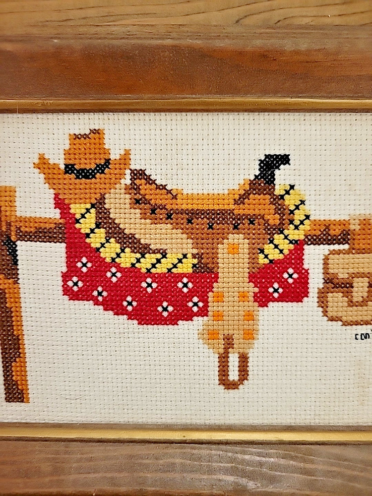 Small Vintage Needlepoint Western/Saddle Theme - Framed 1992