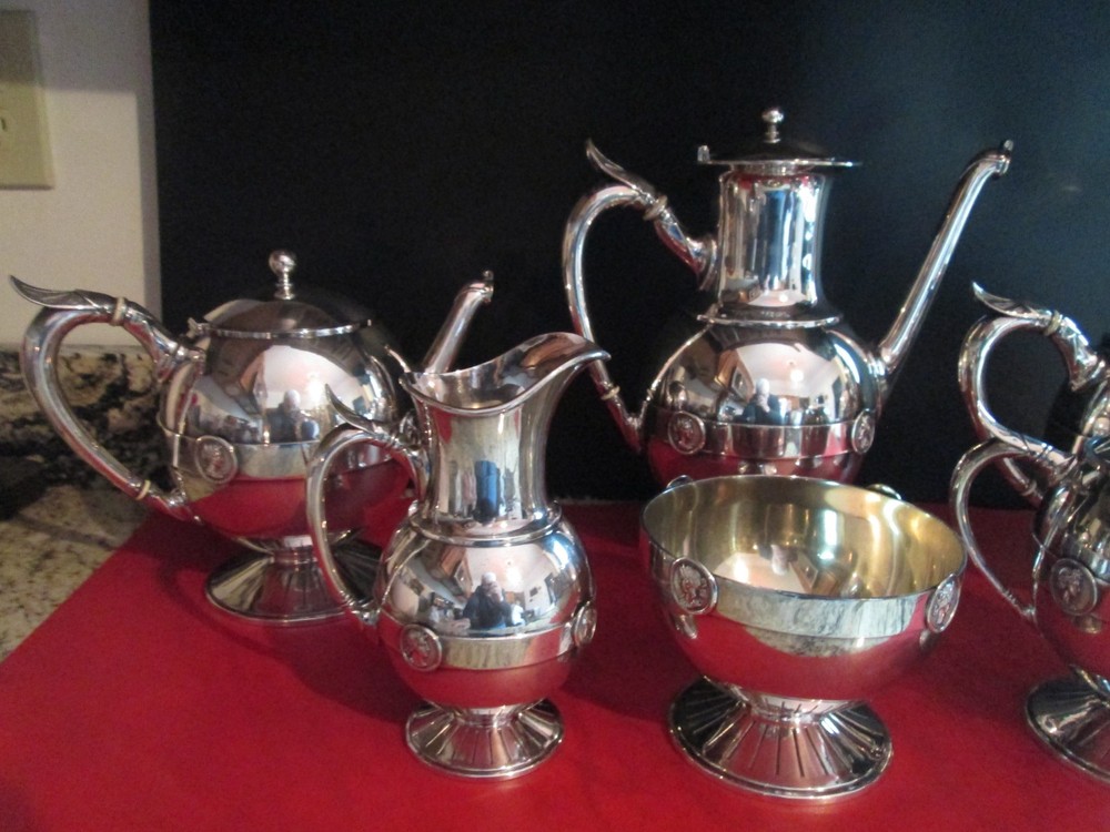 Rare Antique S.P. - MEDALLION Pattern - GORHAM - 6 pc COFFEE / TEA SET - MINT
