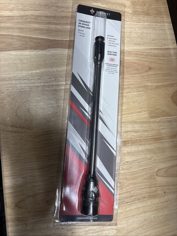 Conquest Archery 3k Carbon Weave Stabilizer 10” Matte Black