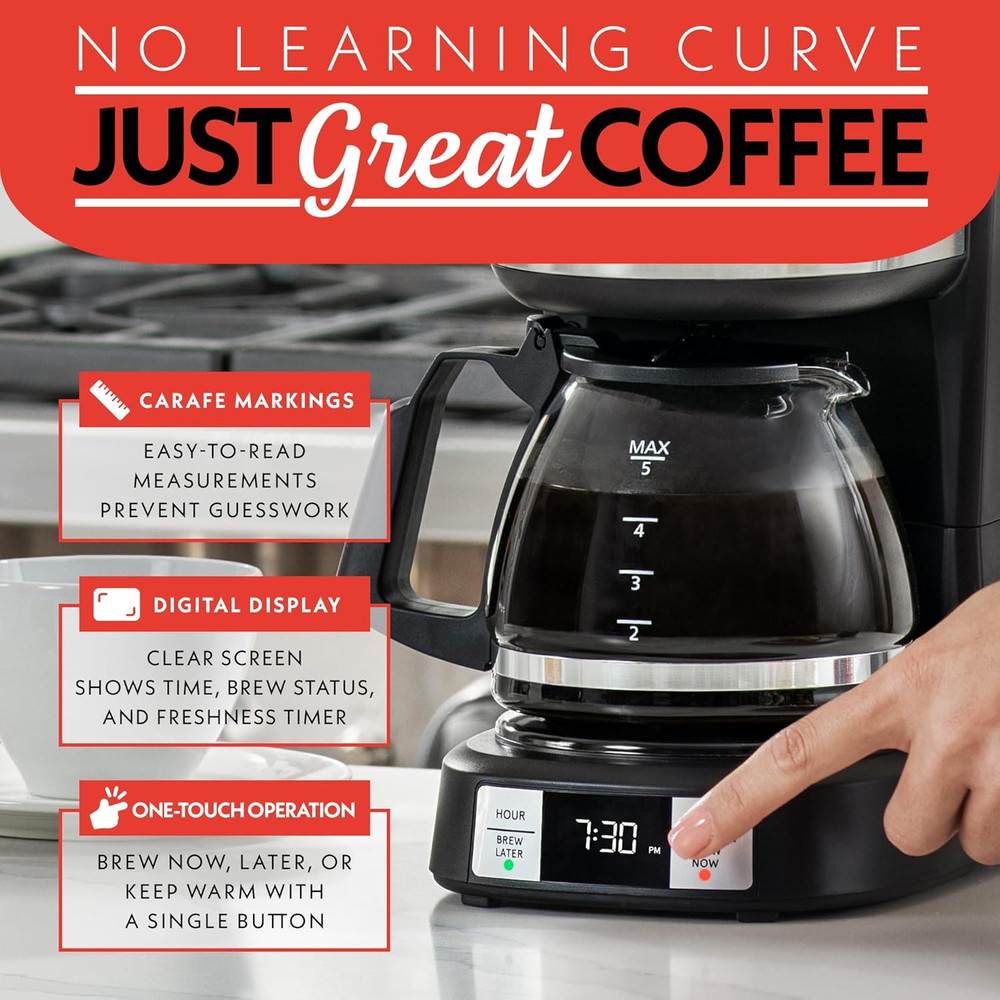 Drip Coffee Maker – 5 Cup One-Touch Brew Pause & Serve Adjustable 4 Hr Keep Warm