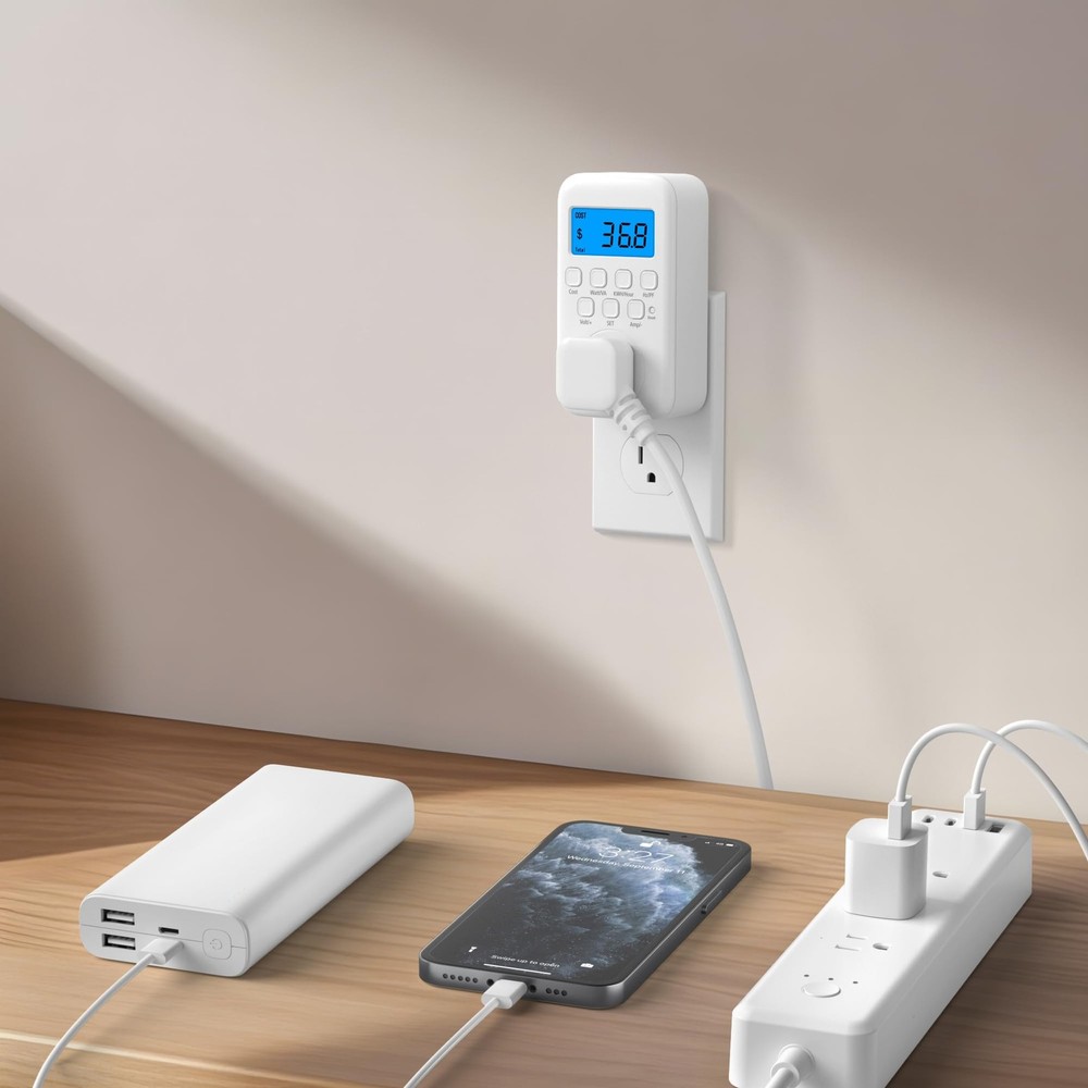 HBN Watt Meter Plug with Backlight, Plug-in Socket Power White
