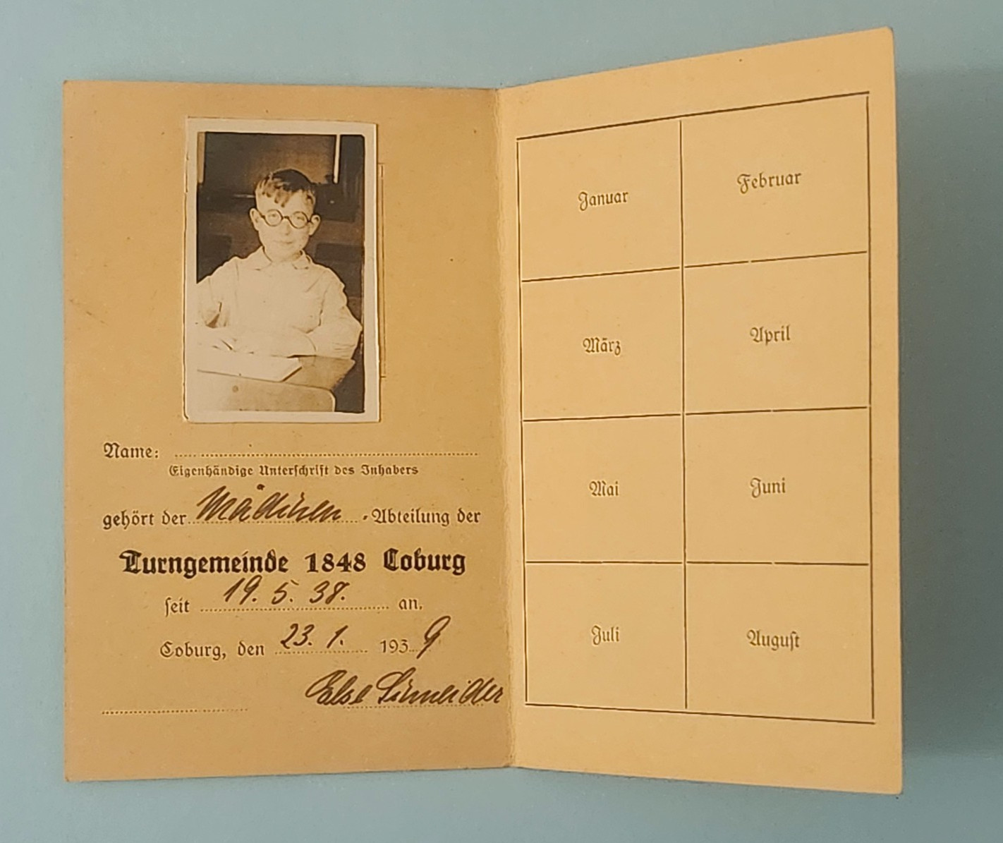 WW2 Germany.  Gymnastics community Coburg 1938. Rare.