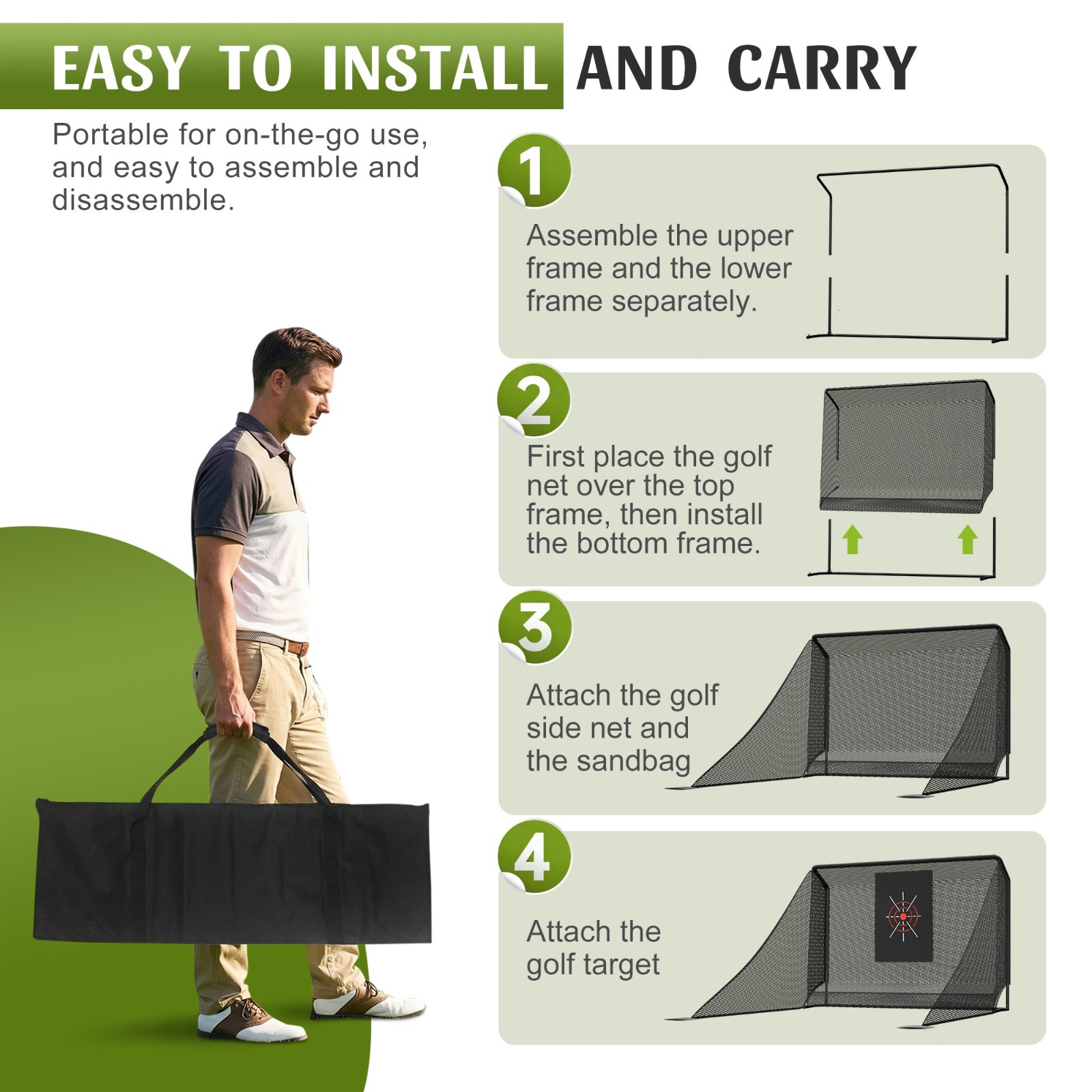 10x7.5 ft Golf Practice Hitting Net with Frame, Netting, Target and Accessories
