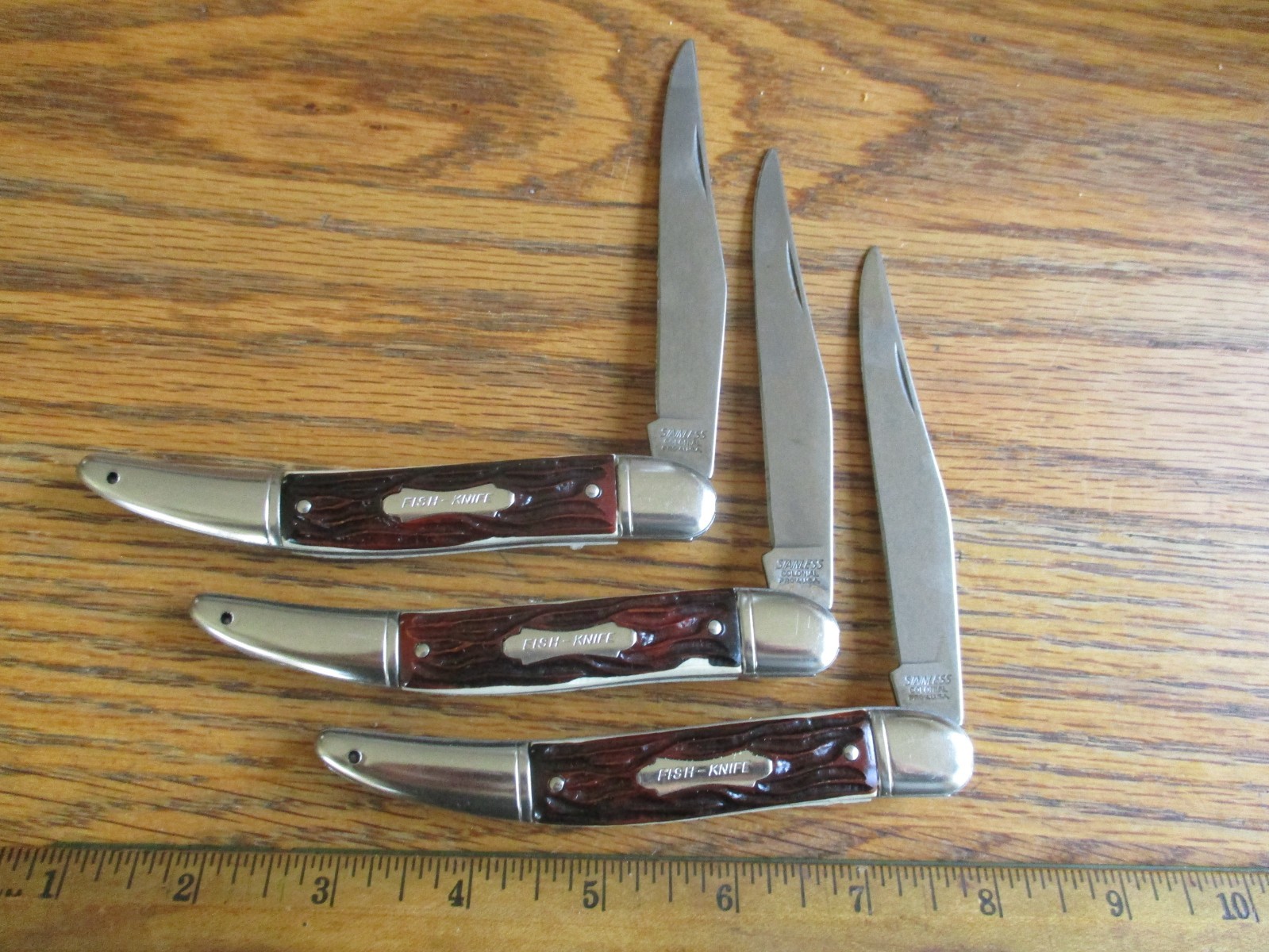 3 Fish Knives Single Blade Knife NOS Colonial Knife USA Stainless