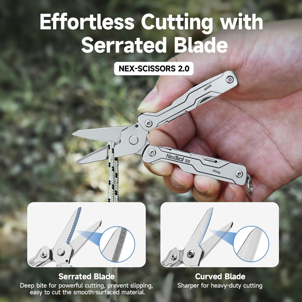 Micro Sailor Scissors S0, Mini Keychain Multitool with Serrated Scissors, 8-In-1