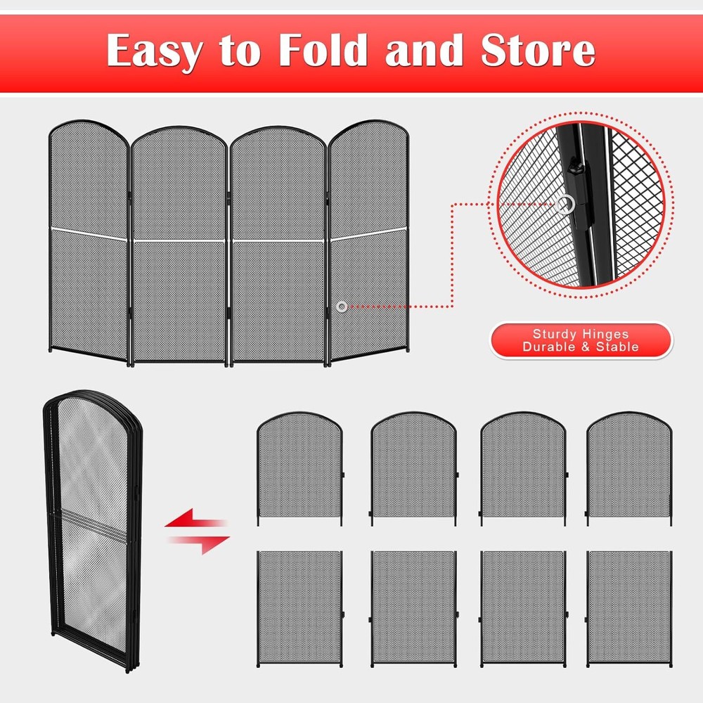 4 Panel Fireplace Screen Stand Fire Spark Guard Cover Fireplace Screen Decor