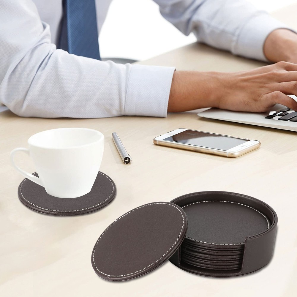 Leather Coasters for Drinks(6 Pack), Handmade Durable Drink Coasters Set with...