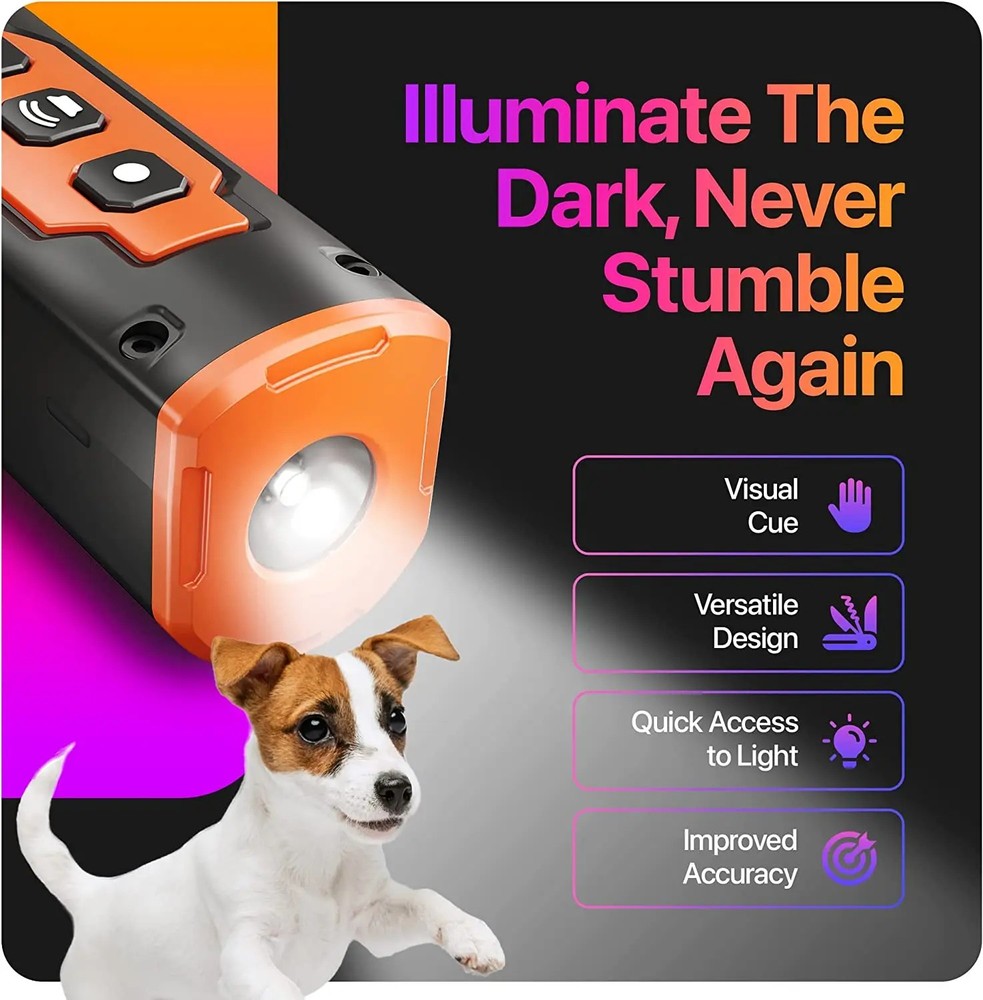 Rechargeable Ultrasonic Dog Training Device with LED Flashlight - Bark Control