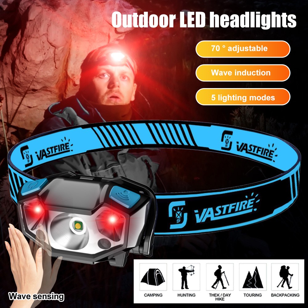 2X Mini LED Work Light Headlamp Wave Sensor Head Lamp USB Rechargeable Red Light