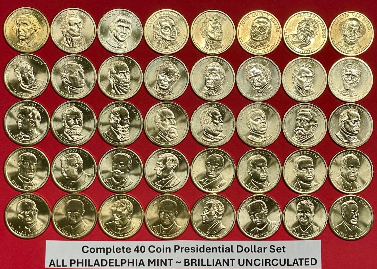Complete Presidential Dollar Set of 40 PHILADELPHIA UNCIRCULATED Coins 2007-2020